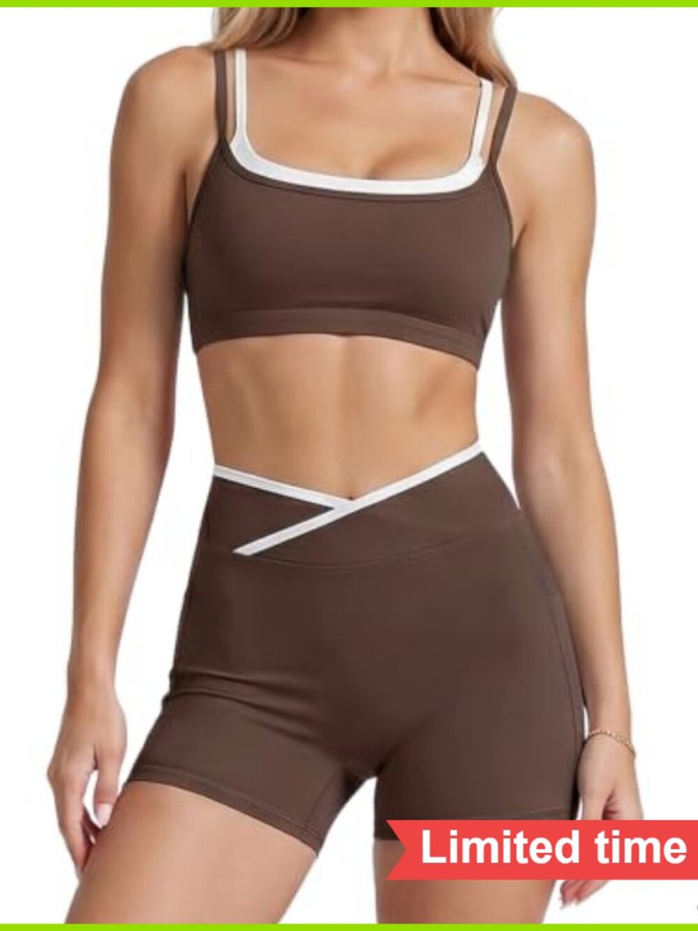 2 Piece High Waisted Yoga Set with Crossover Bike Shorts & Sports Bra